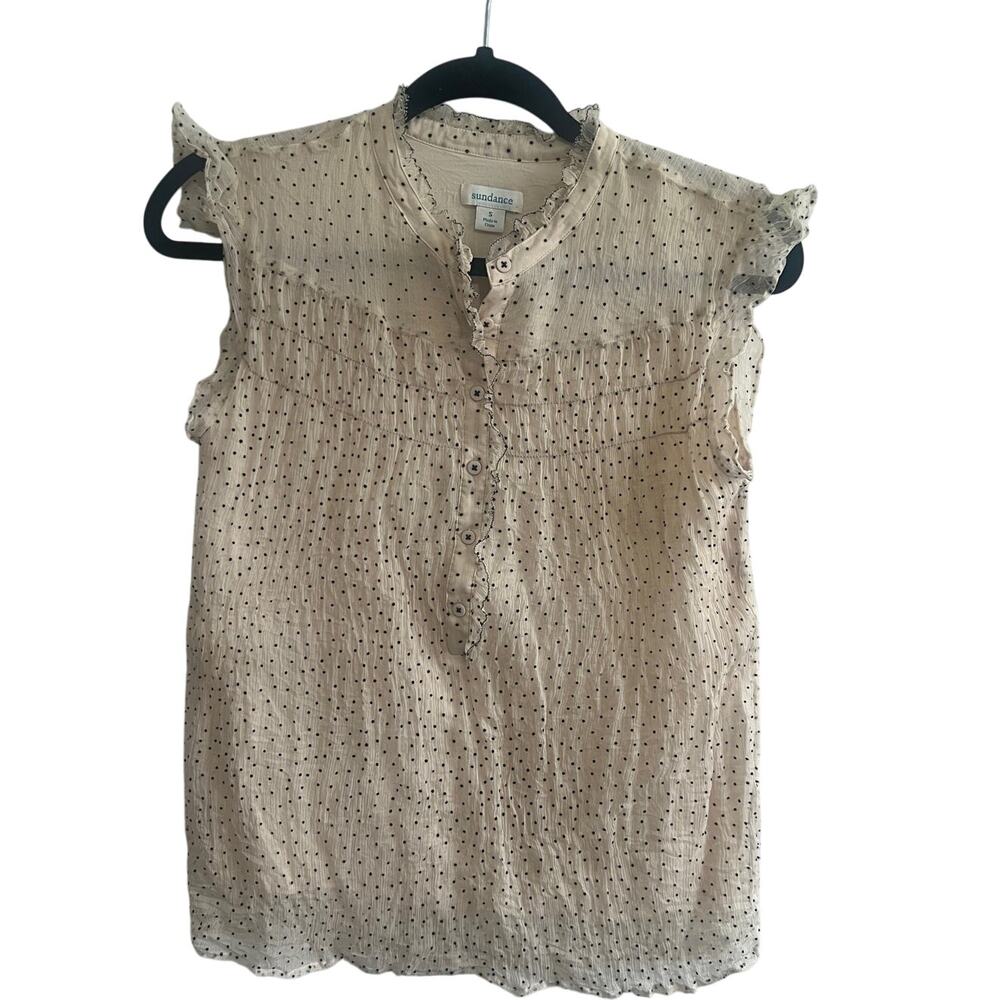 Sundance silk swiss dot ruffle blouse size S